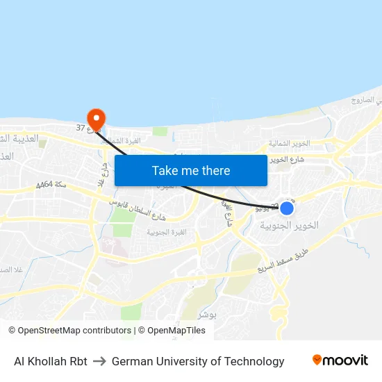 Al Khollah Rbt to German University of Technology map