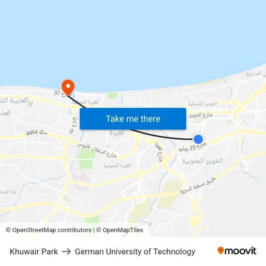 Khuwair Park to German University of Technology map
