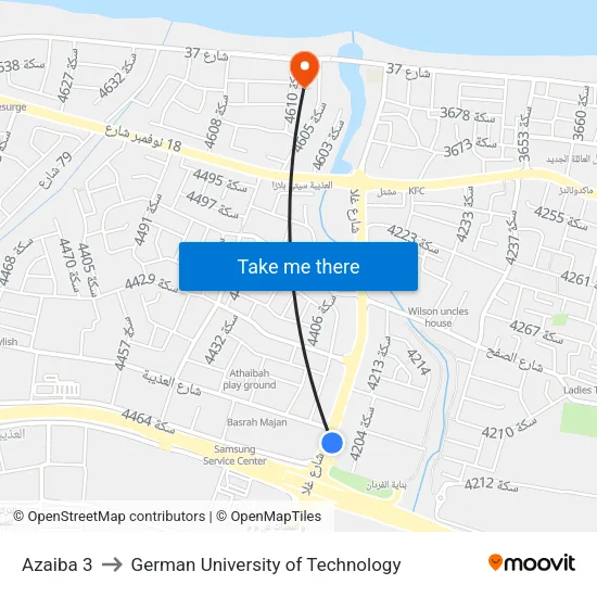 Azaiba 3 to German University of Technology map