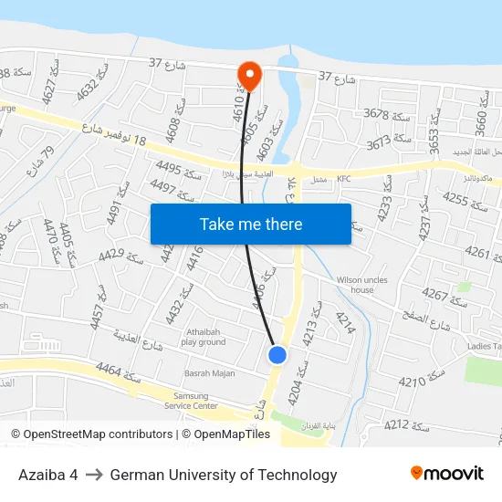 Azaiba 4 to German University of Technology map