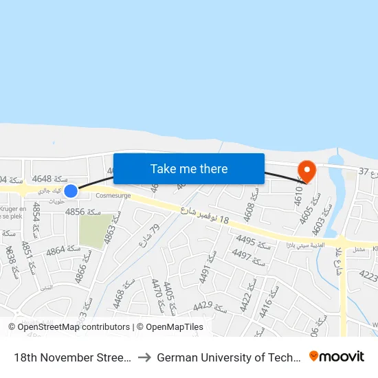 18th November Street, 435 to German University of Technology map