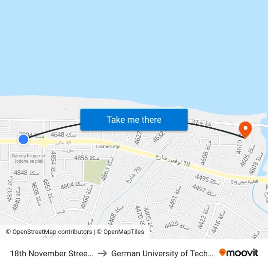18th November Street, 492 to German University of Technology map