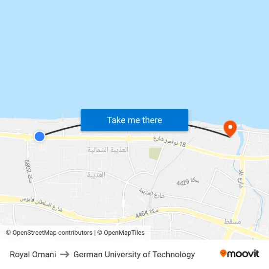 Royal Omani to German University of Technology map
