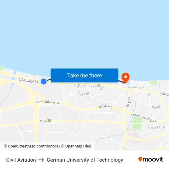 Civil Aviation to German University of Technology map