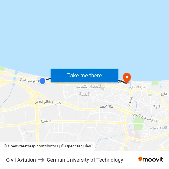 Civil Aviation to German University of Technology map