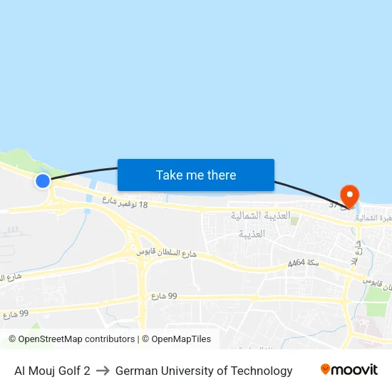Al Mouj Golf 2 to German University of Technology map