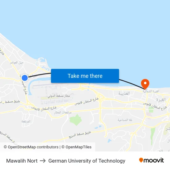 Mawalih Nort to German University of Technology map