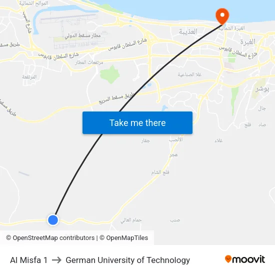 Al Misfa 1 to German University of Technology map