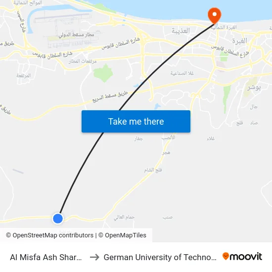 Al Misfa Ash Sharqiya to German University of Technology map