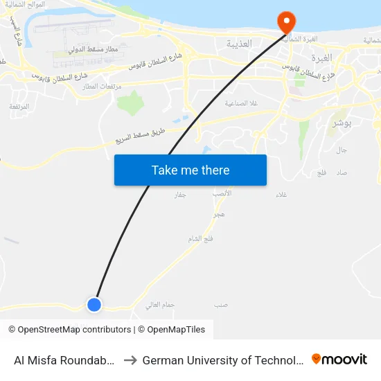 Al Misfa Roundabout to German University of Technology map