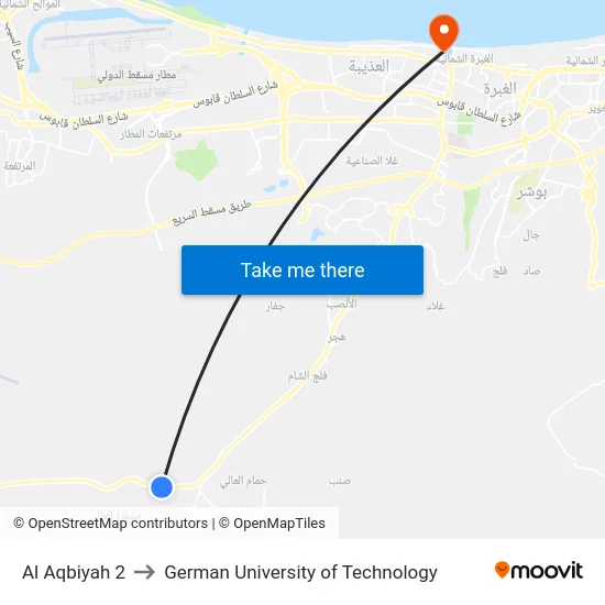 Al Aqbiyah 2 to German University of Technology map