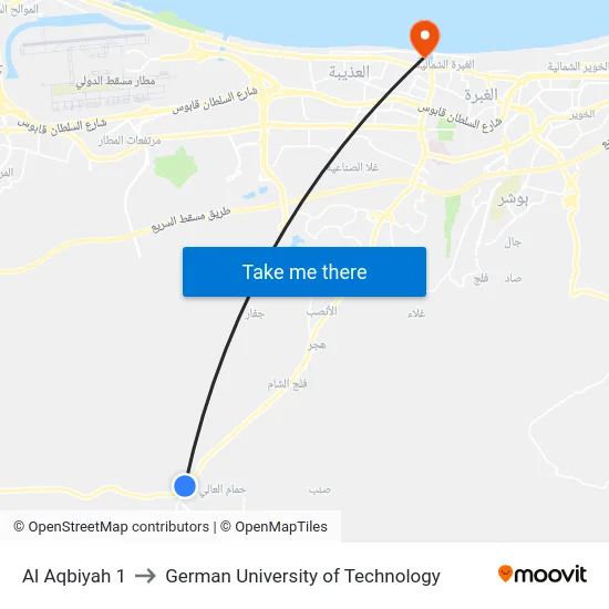 Al Aqbiyah 1 to German University of Technology map