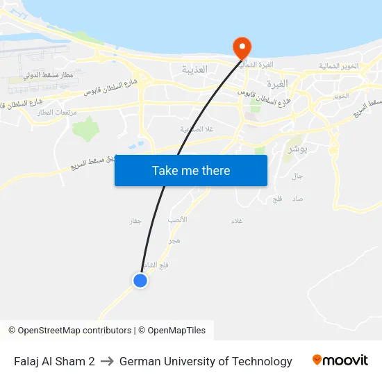 Falaj Al Sham 2 to German University of Technology map