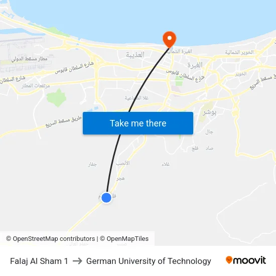Falaj Al Sham 1 to German University of Technology map