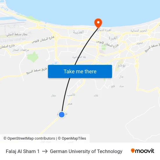Falaj Al Sham 1 to German University of Technology map