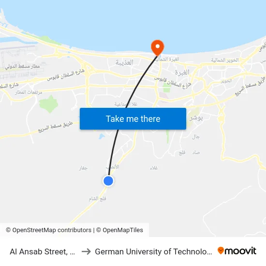 Al Ansab Street, 36 to German University of Technology map