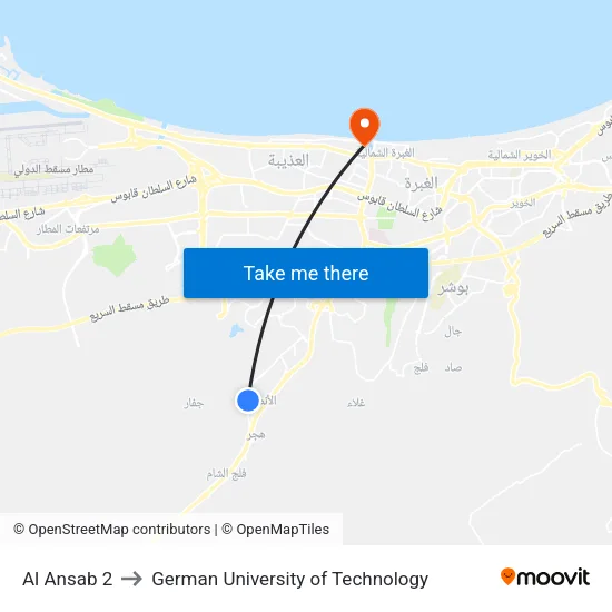 Al Ansab 2 to German University of Technology map