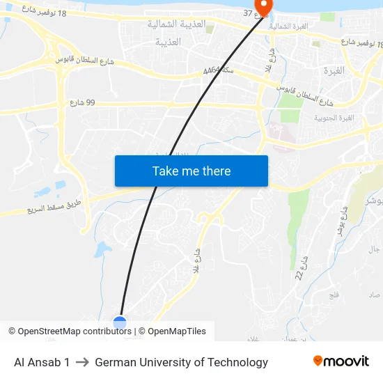 Al Ansab 1 to German University of Technology map