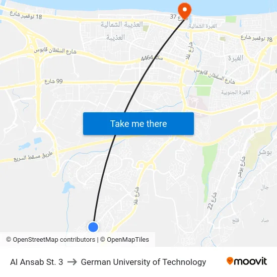 Al Ansab St. 3 to German University of Technology map