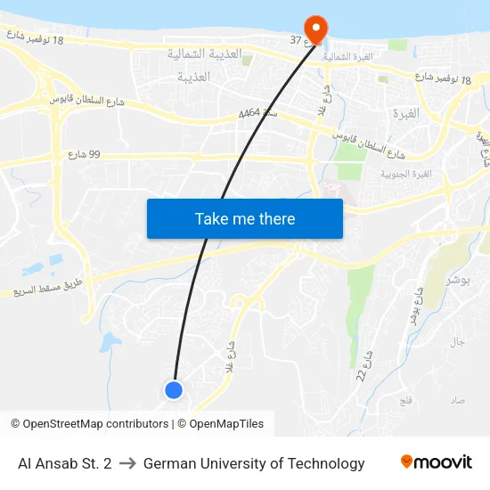 Al Ansab St. 2 to German University of Technology map