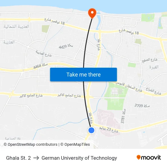Ghala St. 2 to German University of Technology map