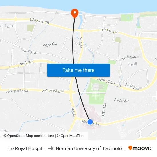 The Royal Hospital to German University of Technology map