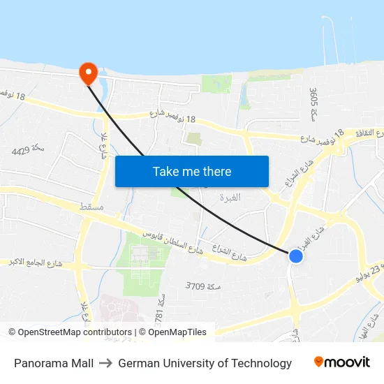 Panorama Mall to German University of Technology map