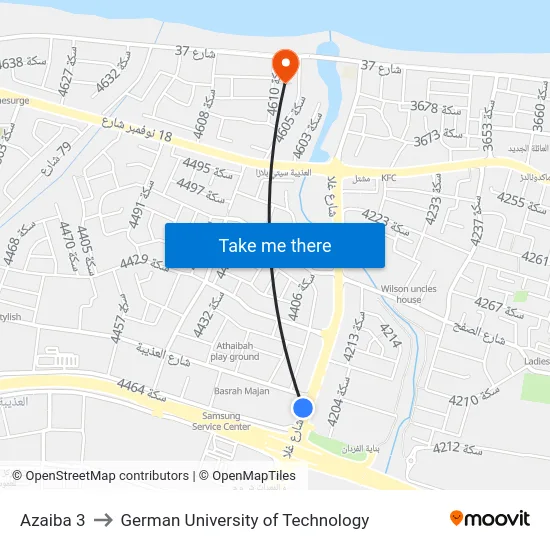 Azaiba 3 to German University of Technology map