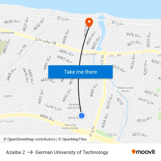 Azaiba 2 to German University of Technology map