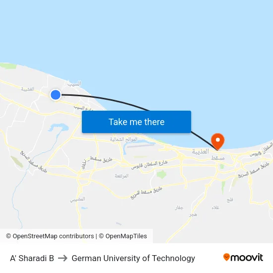 A' Sharadi B to German University of Technology map