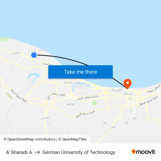 A' Sharadi A to German University of Technology map