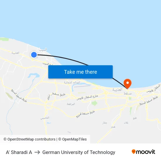 Al Sharadi A to German University of Technology map