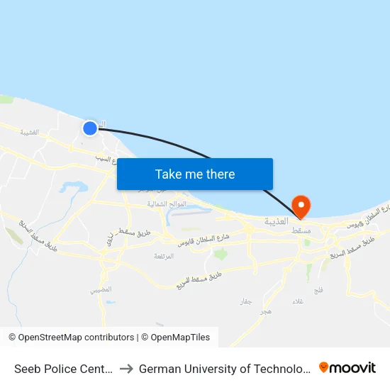 Seeb Police Centre to German University of Technology map