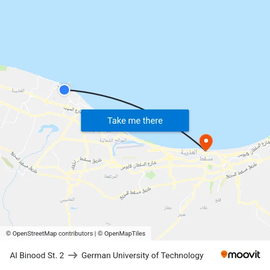 Al Binood Street 2 to German University of Technology map