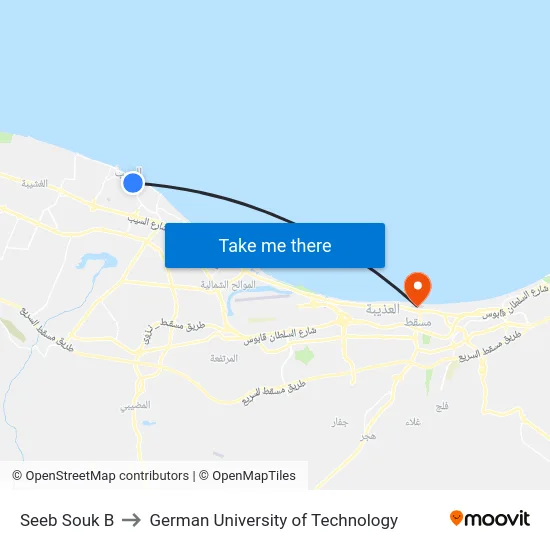 Seeb Souk B to German University of Technology map