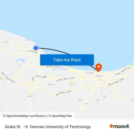 Aloba St. to German University of Technology map