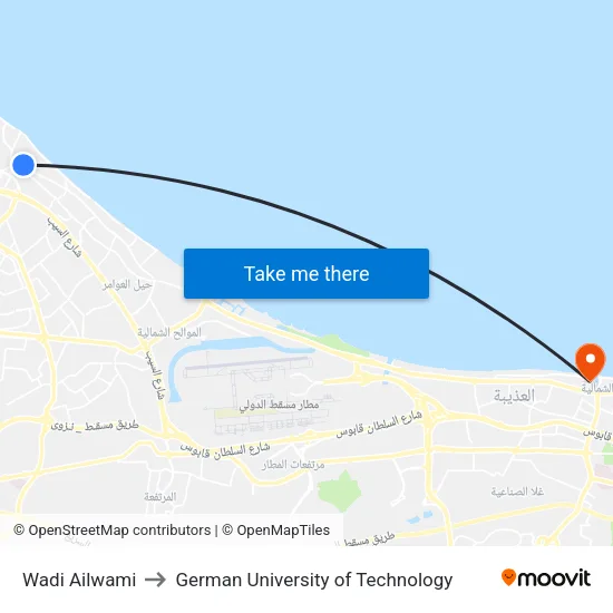 Wadi Ailwami to German University of Technology map