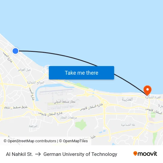 Al Nahkil St. to German University of Technology map