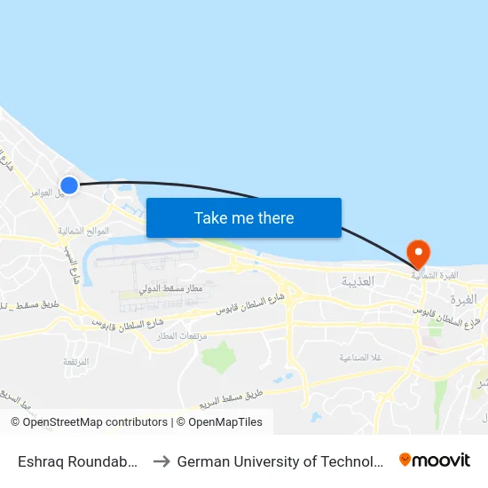 Eshraq Roundabout to German University of Technology map