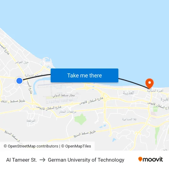 Al Tameer St. to German University of Technology map