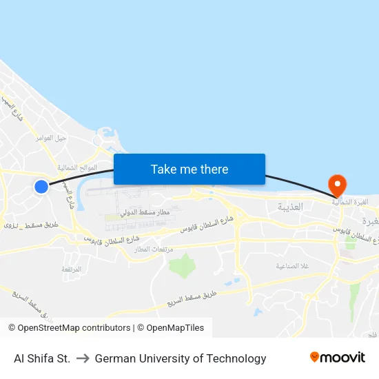 Al Shifa St. to German University of Technology map