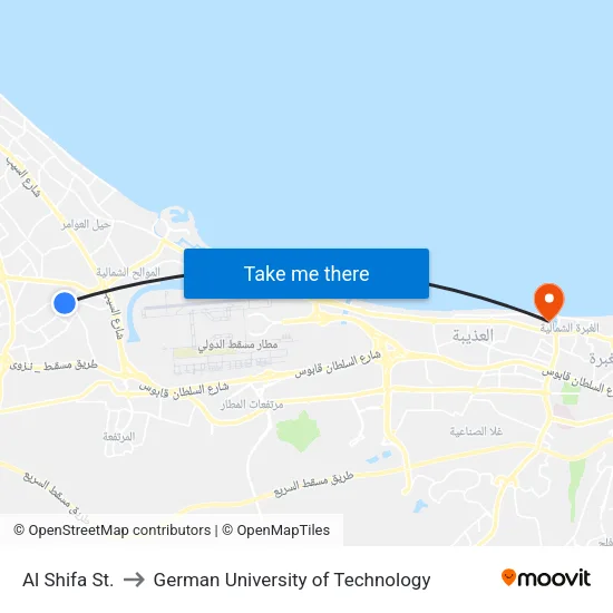 Al Shifa St. to German University of Technology map