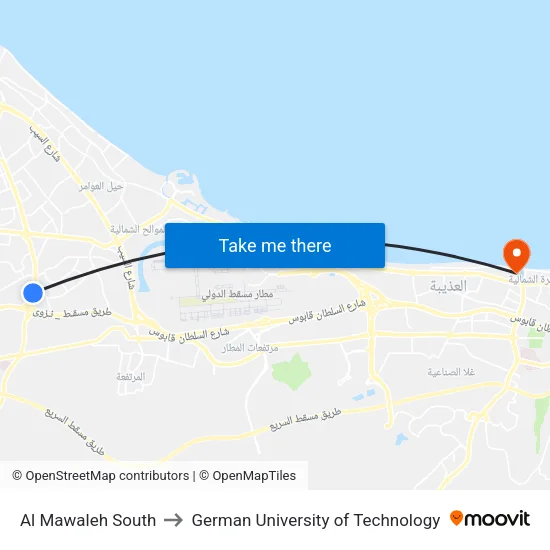Al Mawaleh South to German University of Technology map