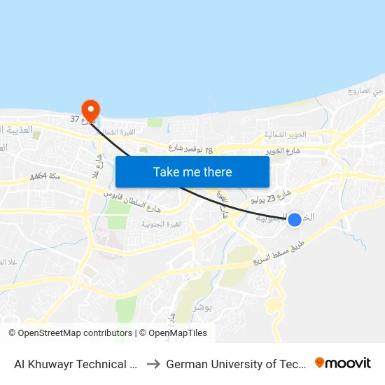 Al Khuwayr Technical College to German University of Technology map