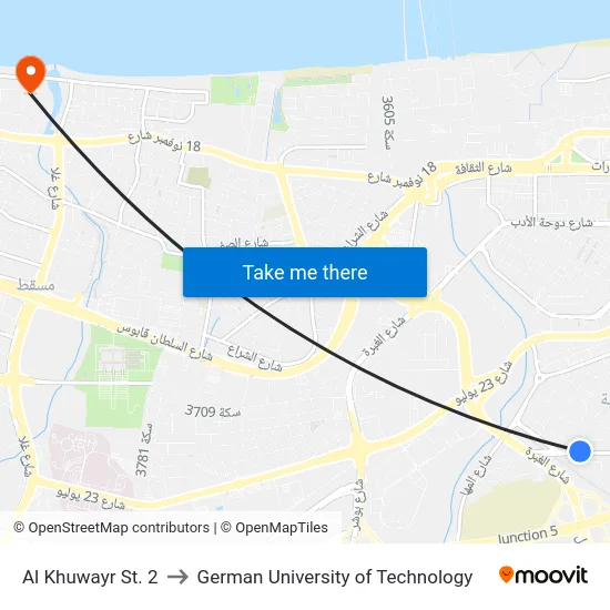 Al Khuwayr St. 2 to German University of Technology map