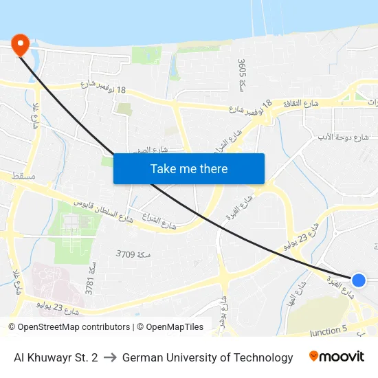 Al Khuwayr St. 2 to German University of Technology map