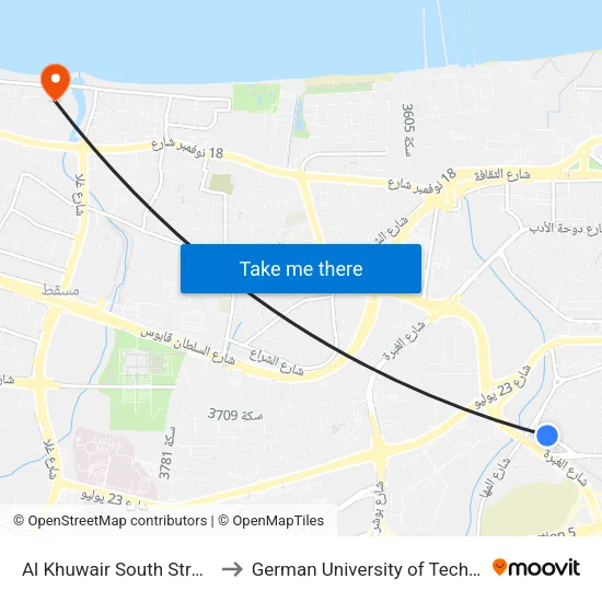 Al Khuwair South Street, 42 to German University of Technology map