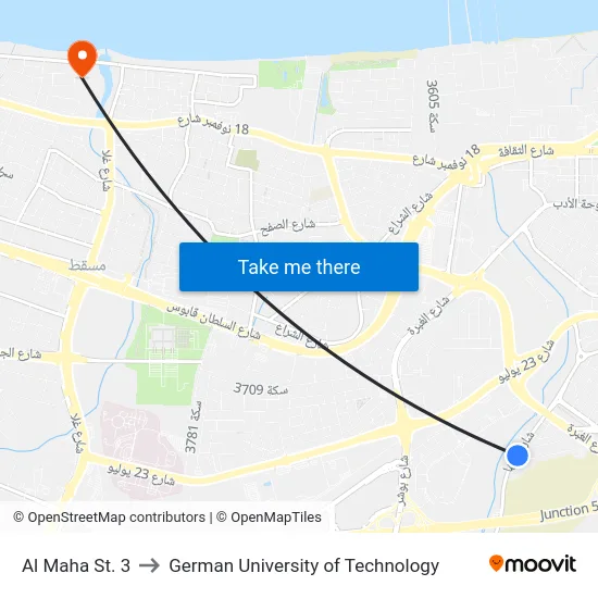 Al Maha St. 3 to German University of Technology map