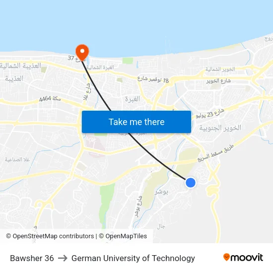 Bawsher 36 to German University of Technology map