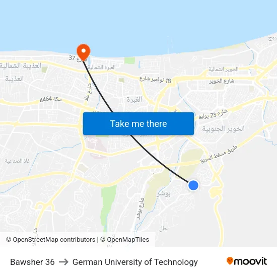 Bawsher 36 to German University of Technology map